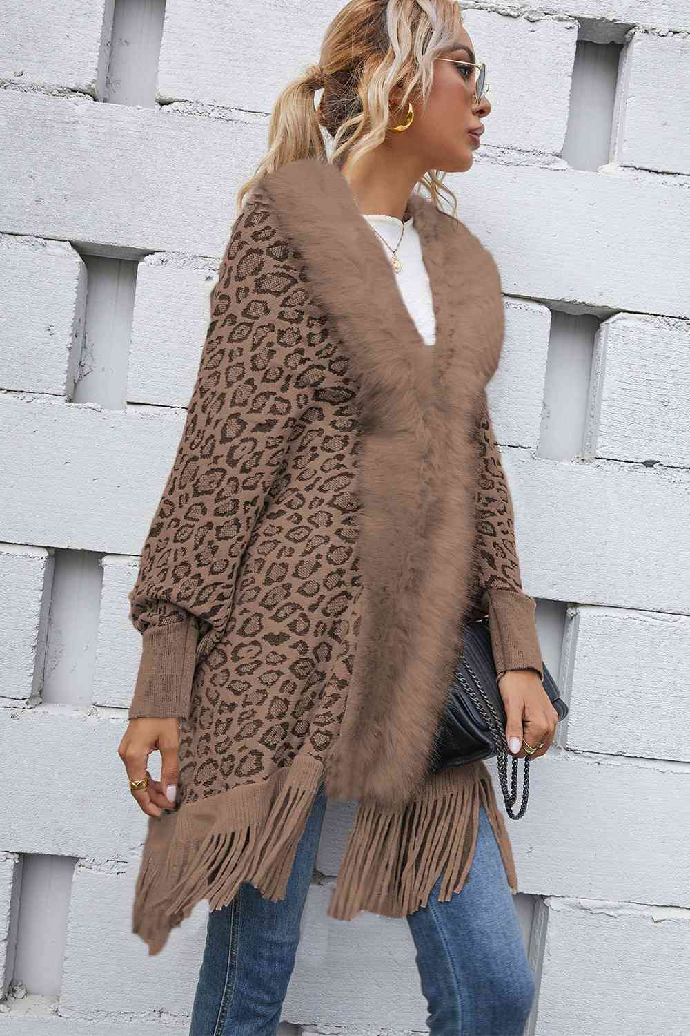 Leopard Fringe Detail Poncho