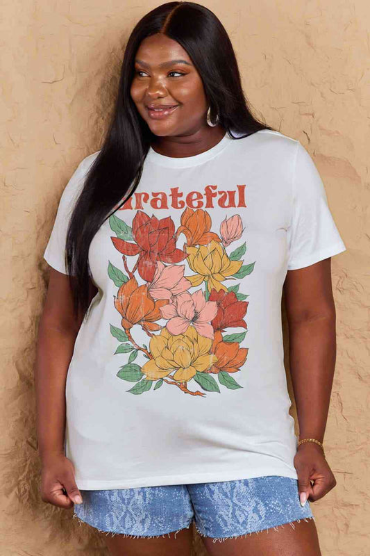 Simply Love Full Size GRATEFUL Flower Graphic Cotton T-Shirt Bleach