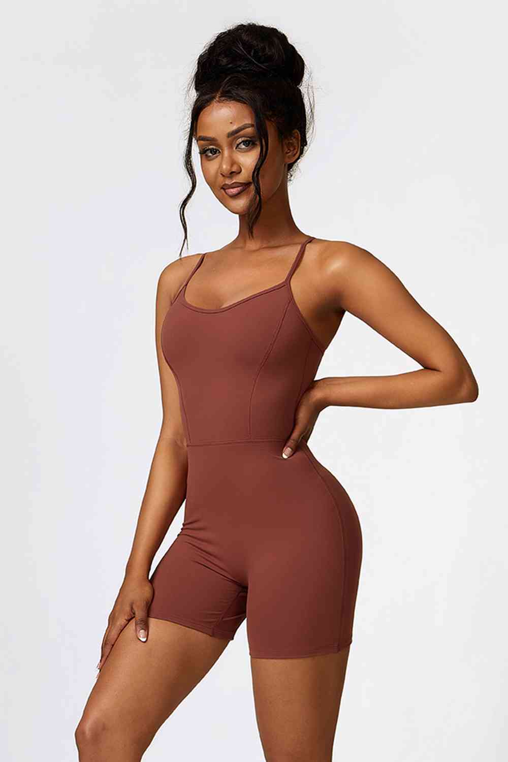 Halter Neck Sports Romper Brick Red