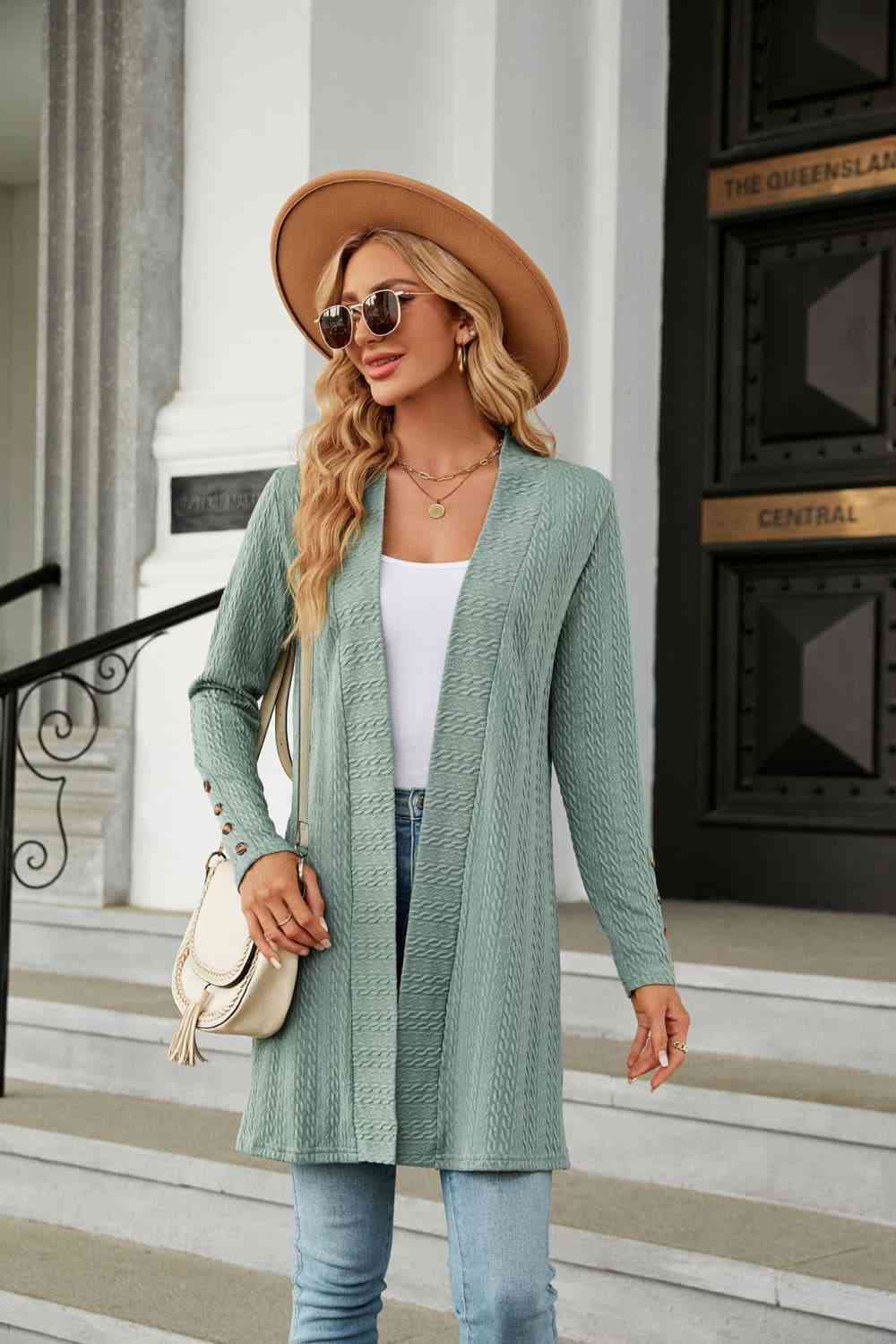 Long Sleeve Open Front Cardigan Sage