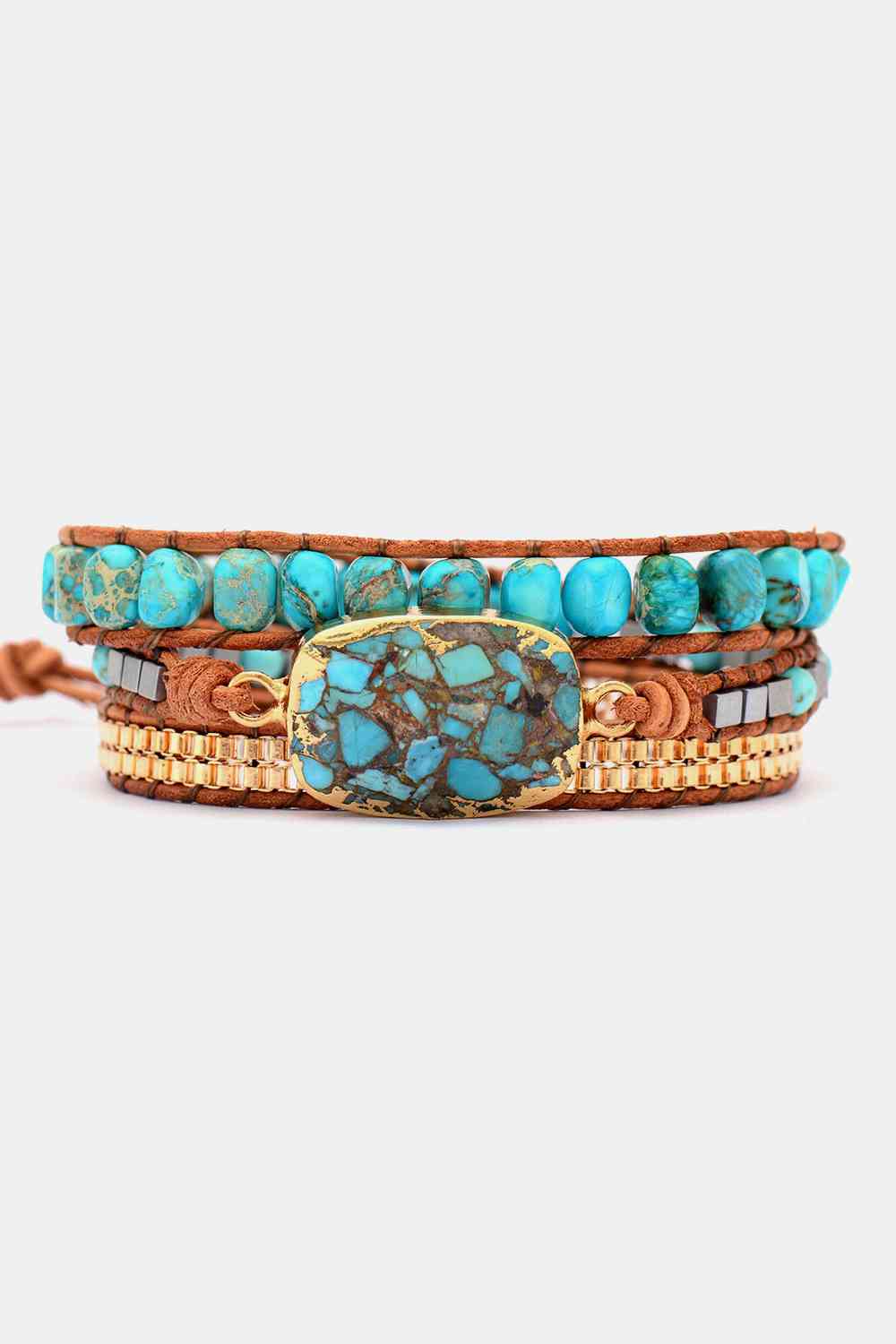 Handmade Natural Stone Copper Bracelet Blue/Gold One Size