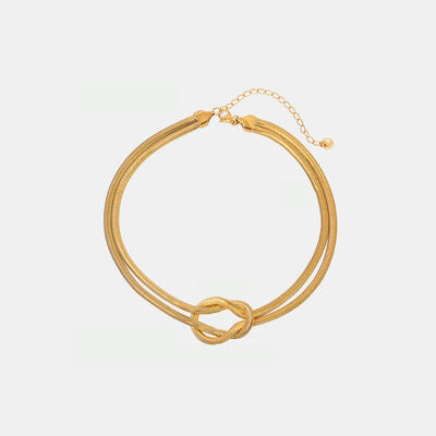 Double Layered Knot Herringbone Choker Necklace Gold One Size