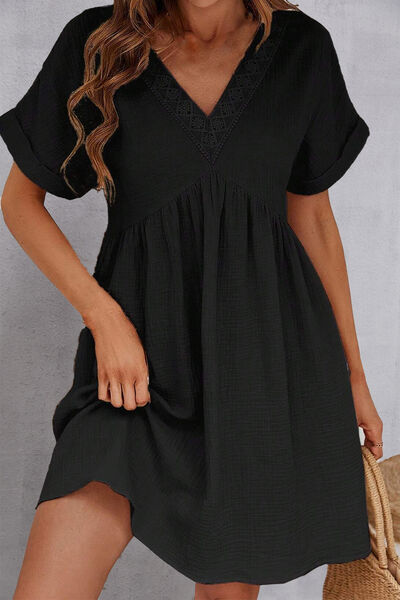 V-Neck Short Sleeve Dress Black