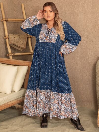 Plus Size Printed Balloon Sleeve Maxi Dress