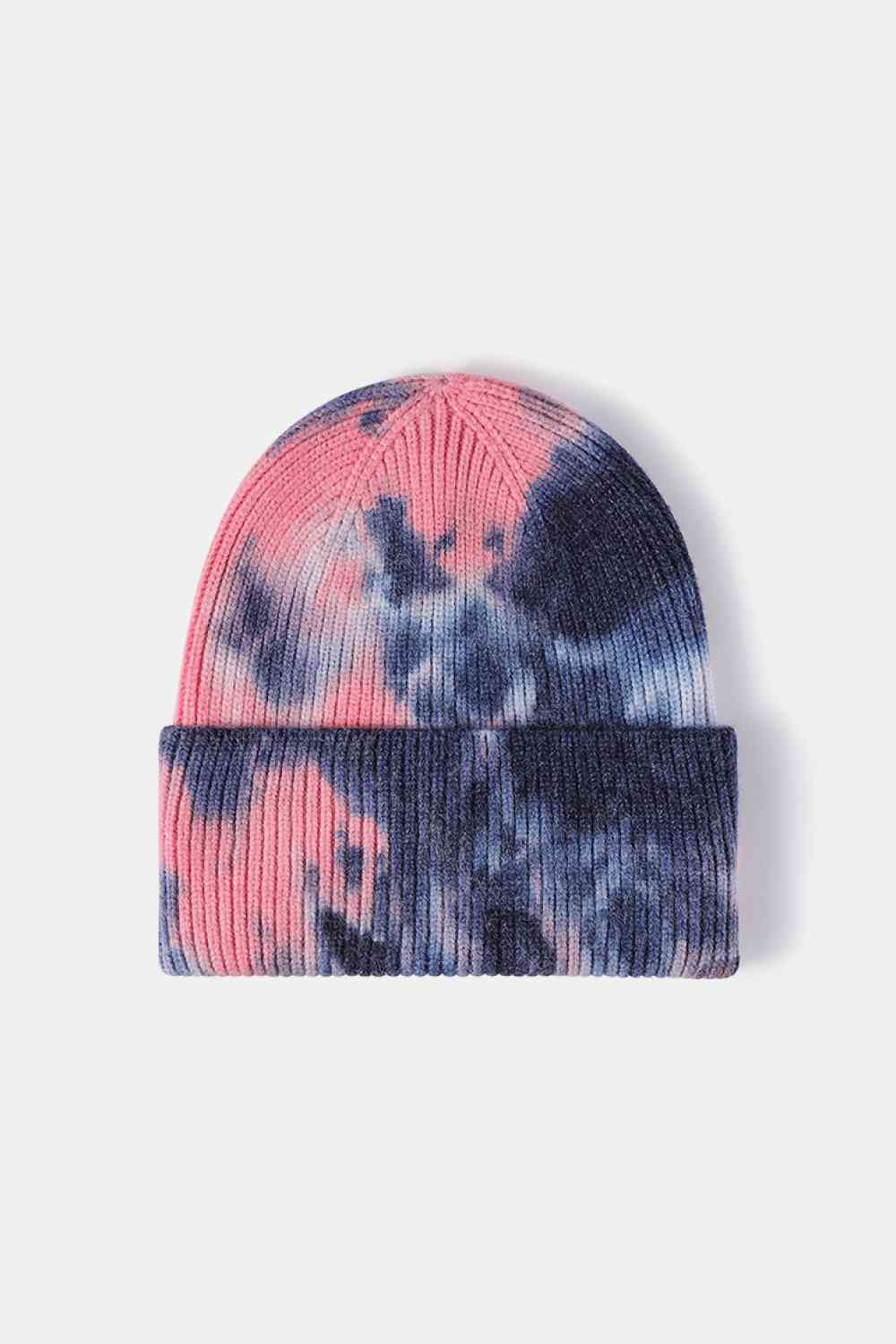 Tie-Dye Cuffed Rib-Knit Beanie Hat Navy/Pink One Size