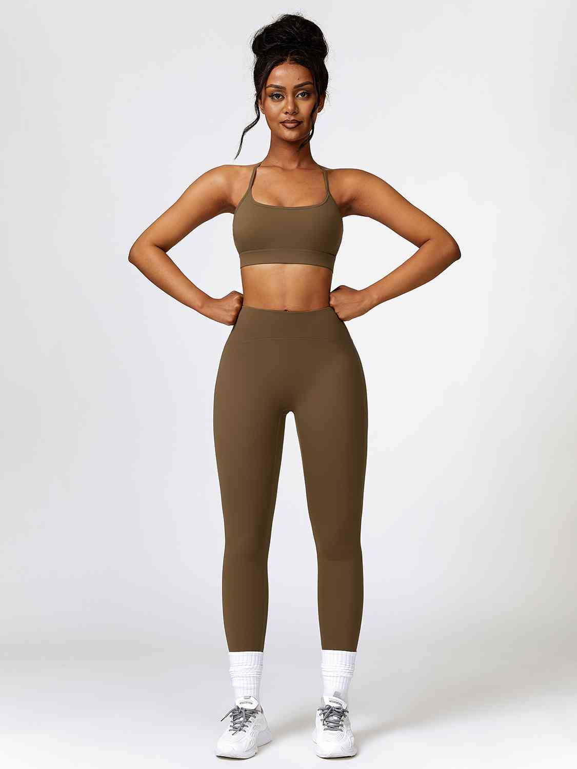 Sport Bra and Leggings Set Olive Brown