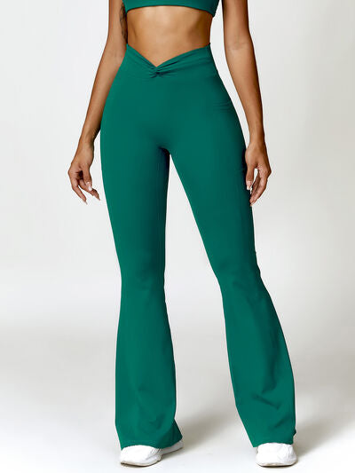 Twisted High Waist Active Pants with Pockets Green