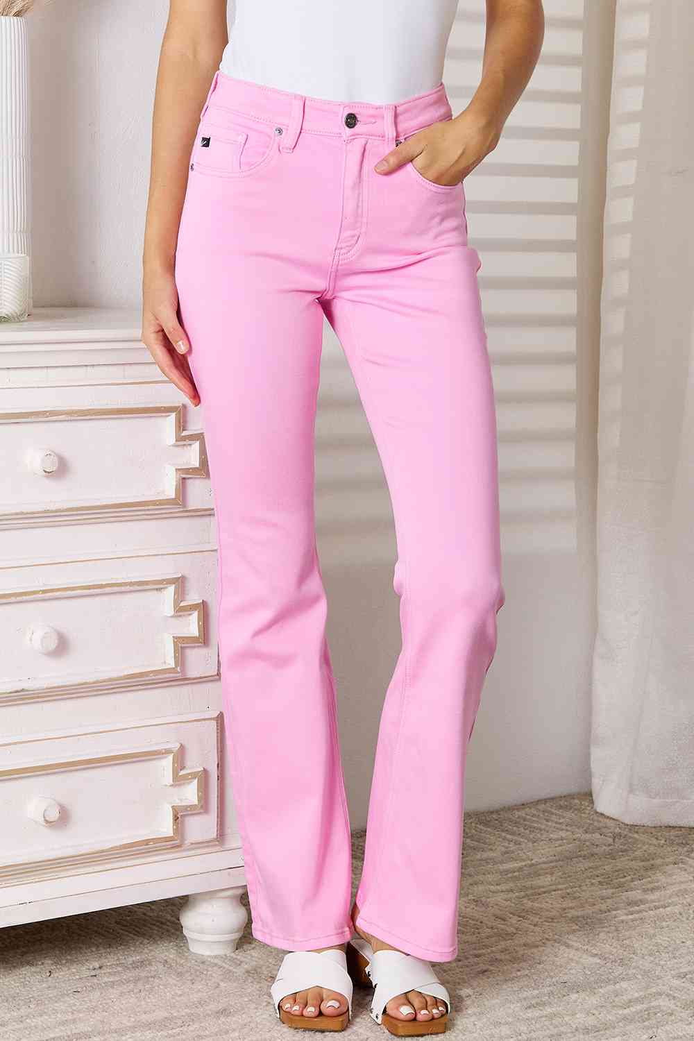Kancan High Rise Bootcut Jeans Carnation Pink