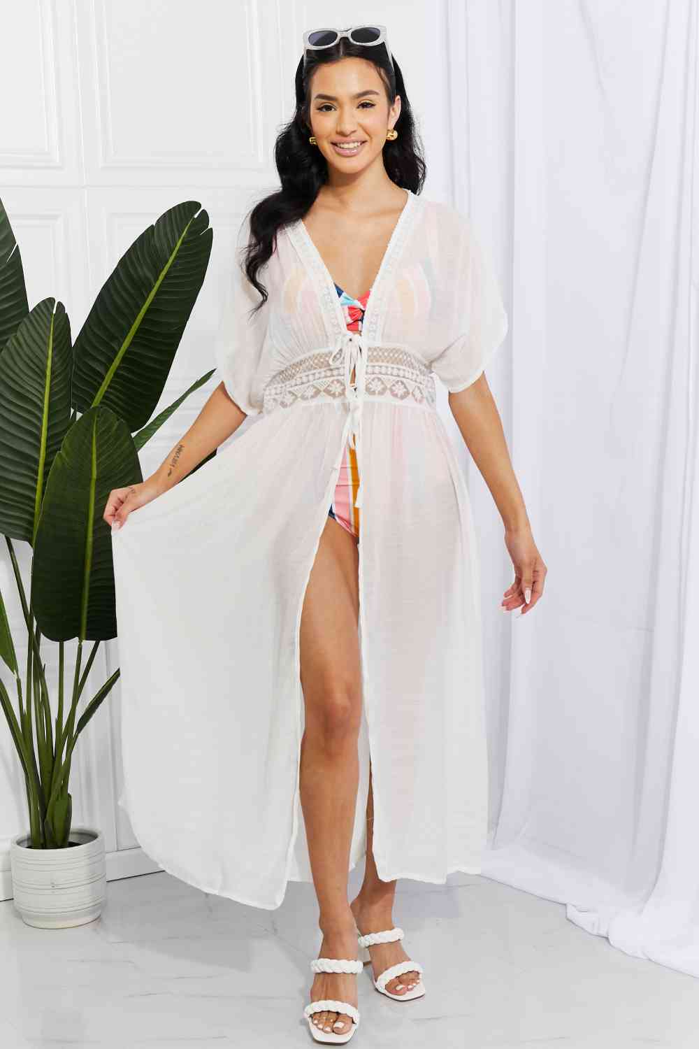 Marina West Swim Sun Goddess Tied Maxi Cover-Up White One Size