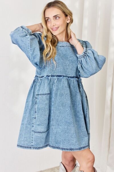 HEYSON Full Size Oversized Denim Babydoll Dress DENIM