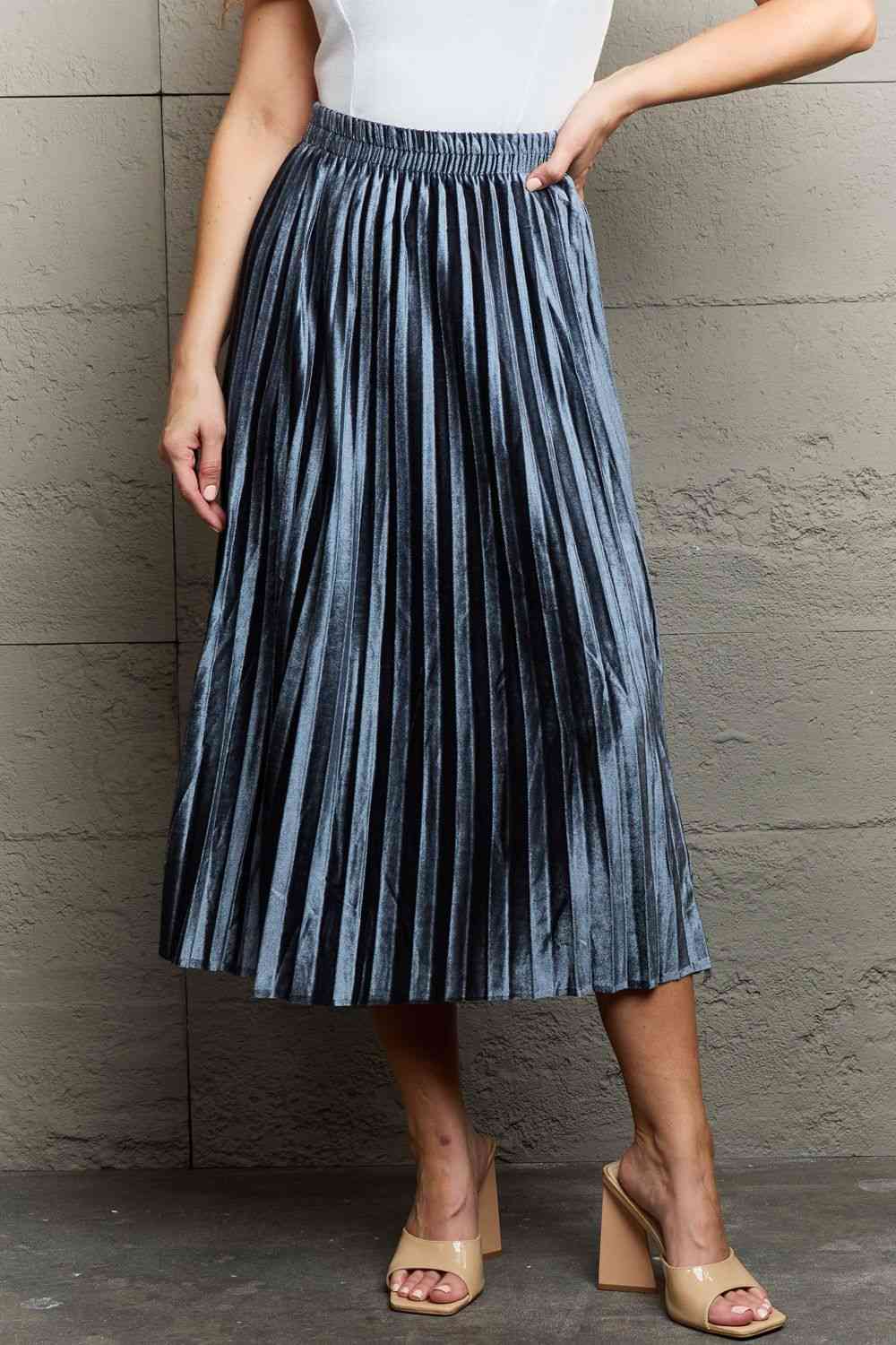 Ninexis Accordion Pleated Flowy Midi Skirt Cloudy Blue One Size