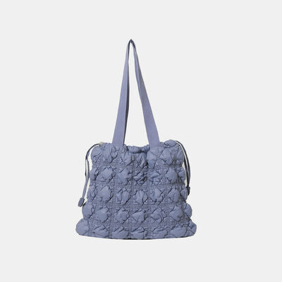 Drawstring Quilted Shoulder Bag Dusty Blue One Size