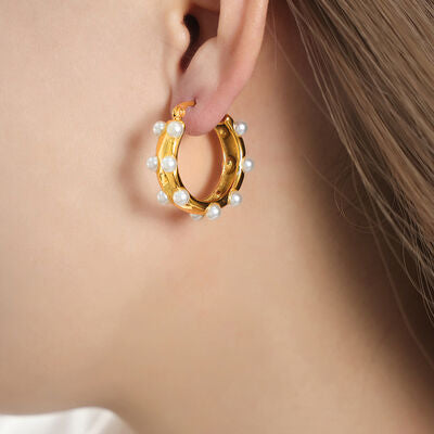 Synthetic Pearl 18K Gold-Plated Earrings Style C/Gold One Size