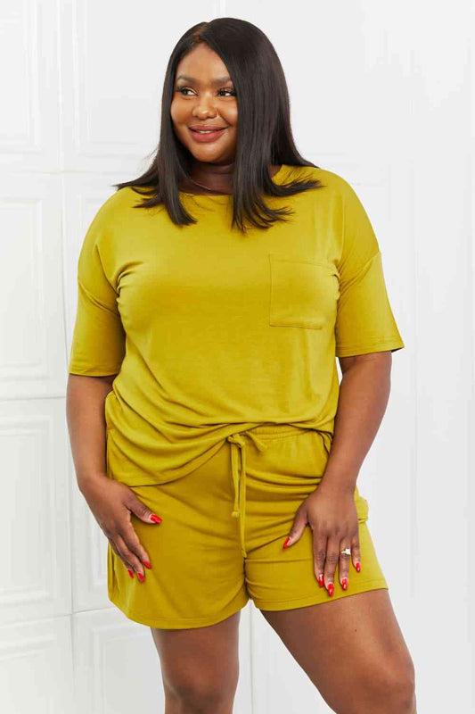 Zenana In The Moment Full Size Lounge Set in Olive Mustard Chartreuse