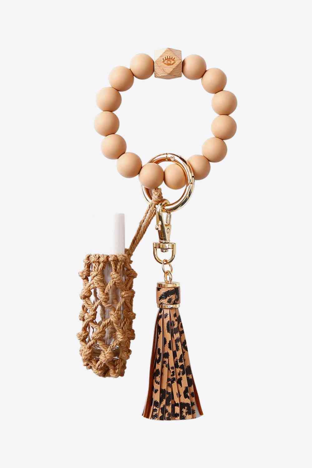 Evil Eye Beaded Keychain with Tassel Leopard One Size