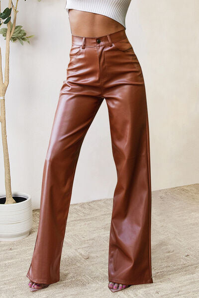 Buttoned High Waist Pants with Pockets Caramel