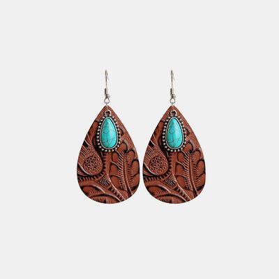 Artificial Turquoise Teardrop Earrings Chestnut One Size