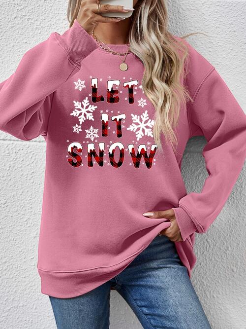 LET IT SNOW Round Neck Long Sleeve Sweatshirt Moonlit Mauve