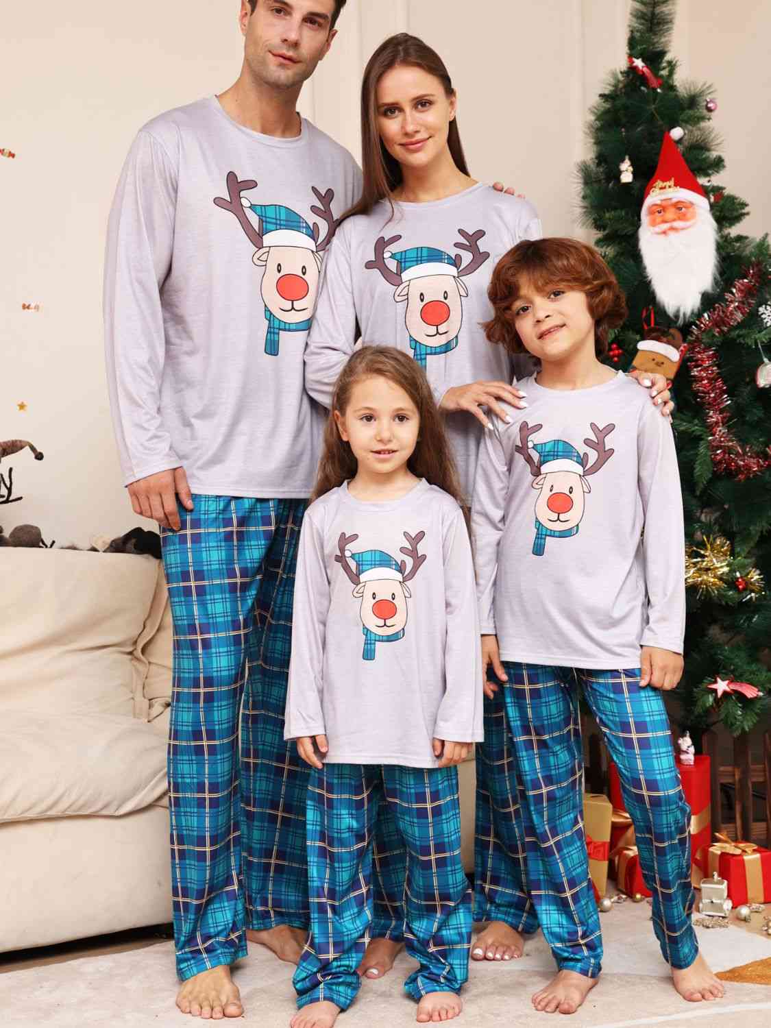 Full Size Rudolph Graphic Long Sleeve Top and Plaid Pants Set