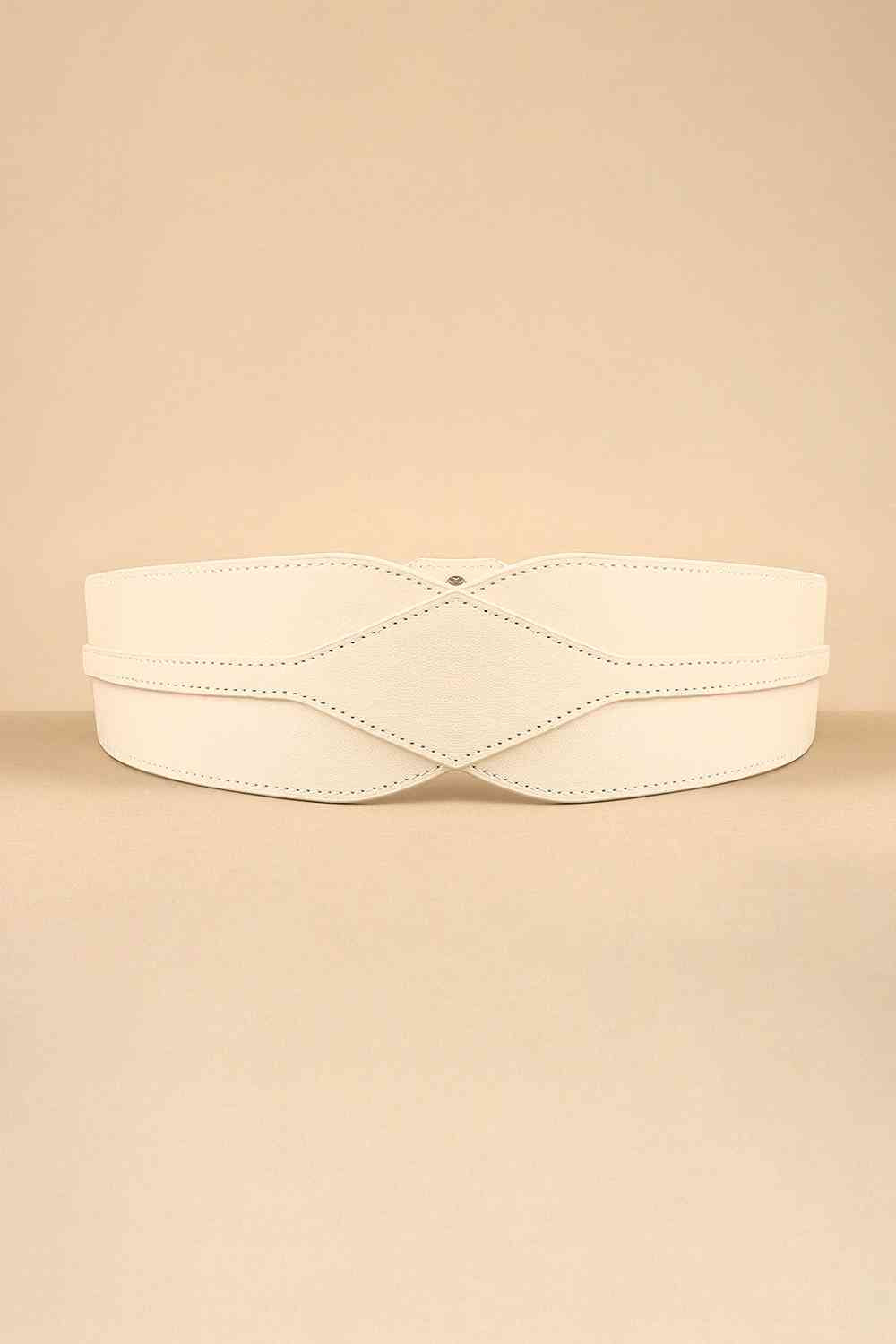 Elastic Wide PU Belt Ivory One Size