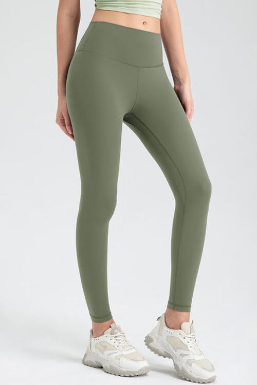 Wide Waistband Slim Fit Active Leggings Matcha Green