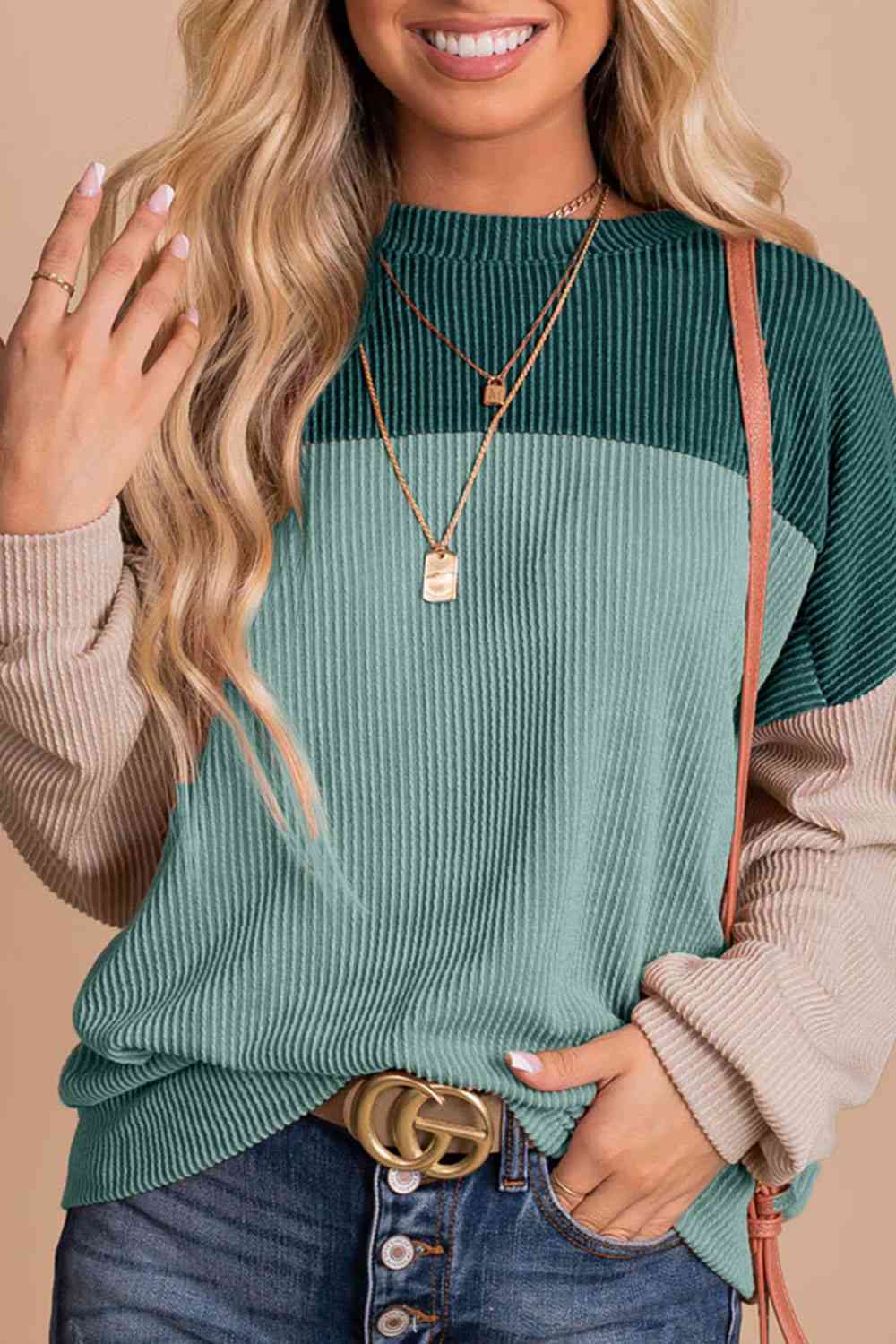 Color Block Dropped Shoulder T-Shirt Teal