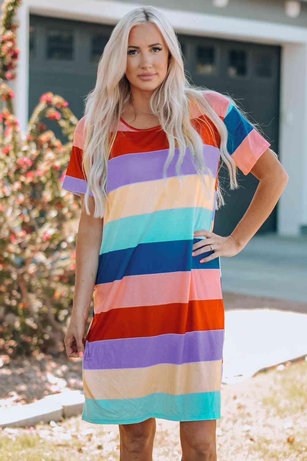 Women Color Block Side Slit Mini Dress Multi