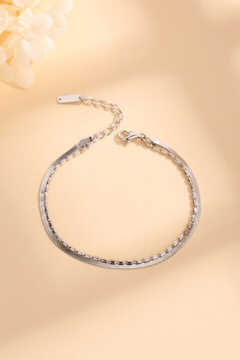 Double-Layered 925 Sterling Silver Bracelet Silver One Size