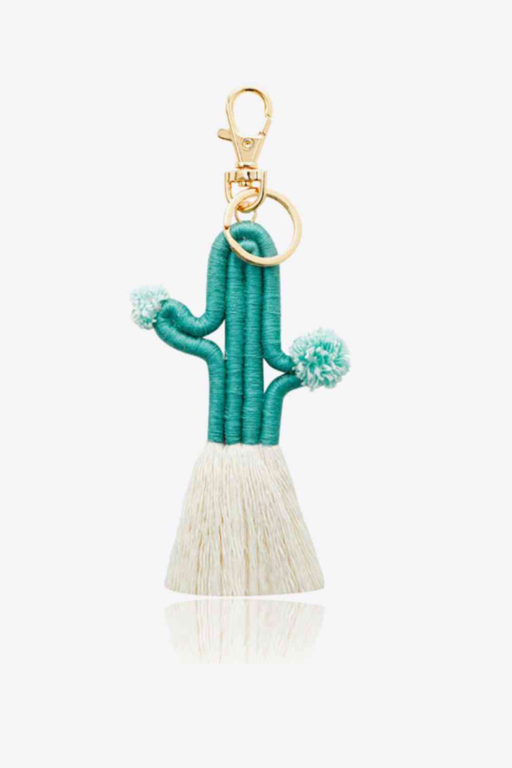 Cactus Keychain with Fringe Turquoise One Size