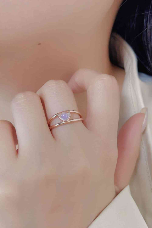 Moonstone Heart 925 Sterling Silver Ring Rose Gold