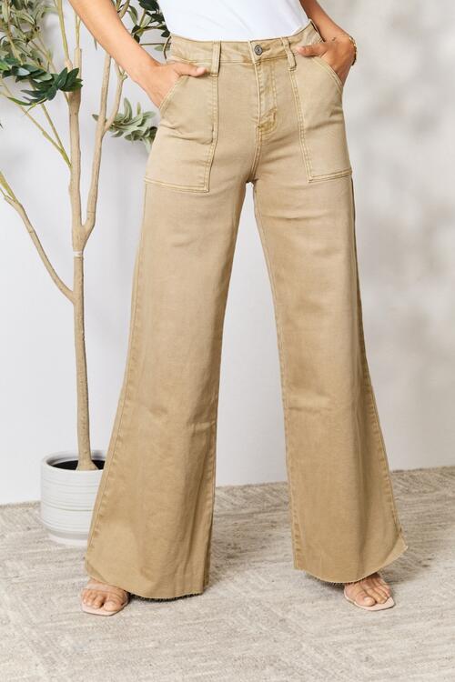 BAYEAS Raw Hem Wide Leg Jeans Tan