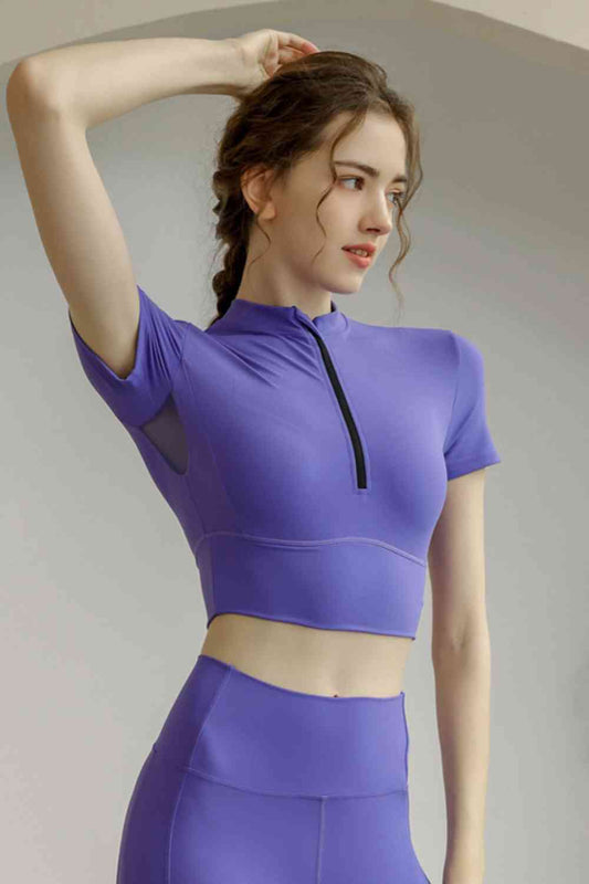 Round Neck Short Sleeve Sports Top Periwinkle