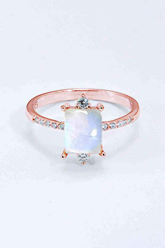 925 Sterling Silver Square Moonstone Ring Rose Gold