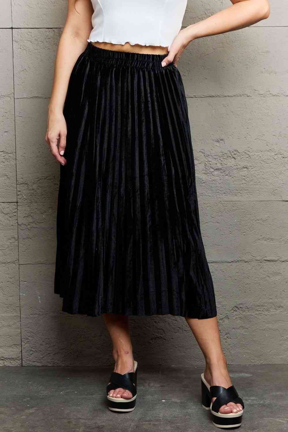 Ninexis Accordion Pleated Flowy Midi Skirt Black One Size