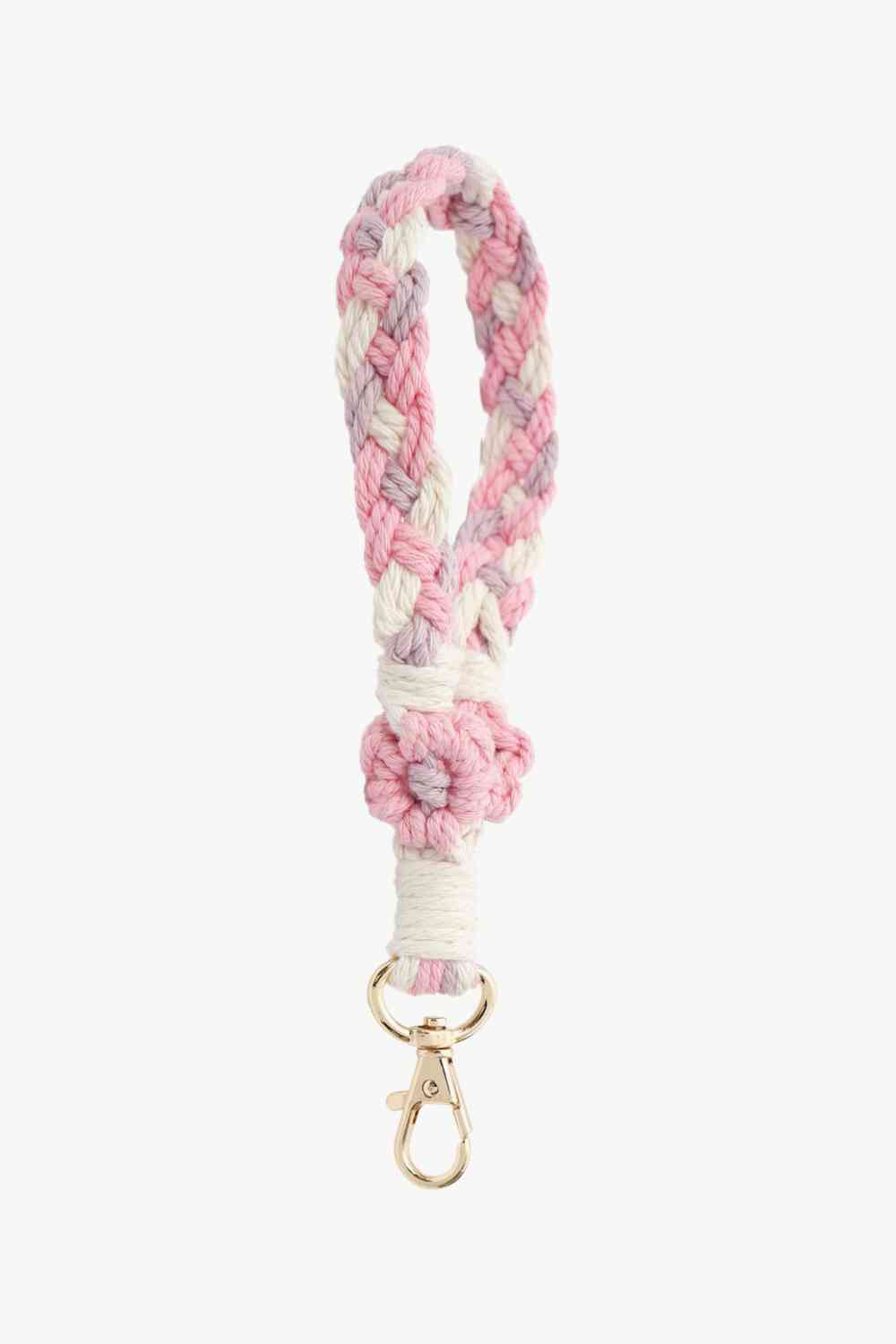 Floral Braided Wristlet Key Chain Blush Pink One Size