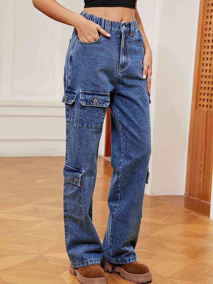 Buttoned Long Jeans Misty Blue