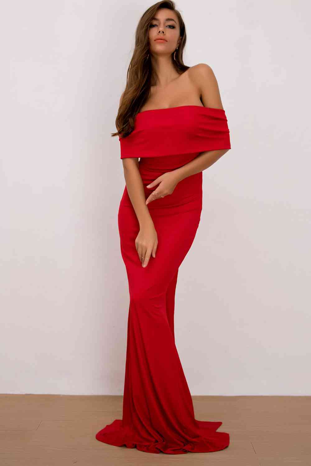 Off-Shoulder Floor Length Dress Red