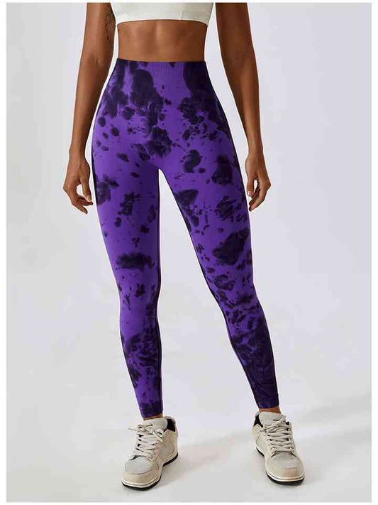 Tie Dye Wide Waistband Active Leggings Purple