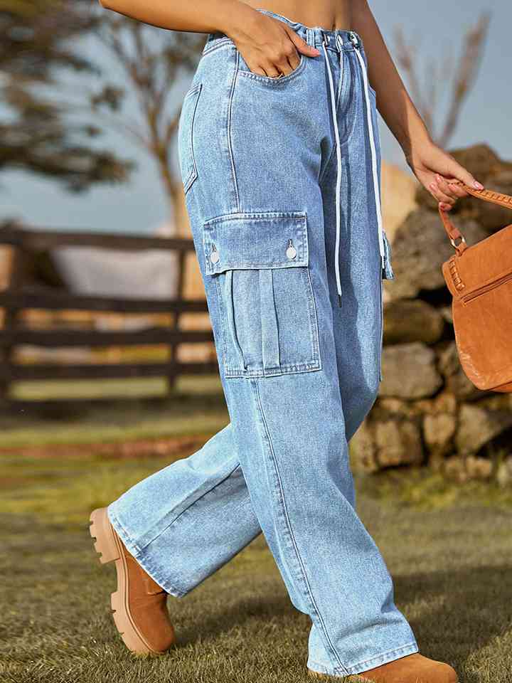 Straight Leg Cargo Jeans Pastel Blue