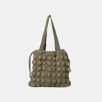 Drawstring Quilted Shoulder Bag Moss One Size