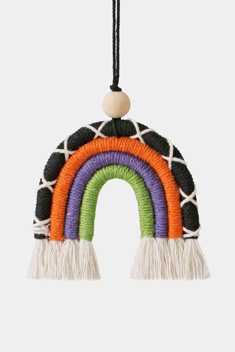 Fringe Macrame Rainbow Shape Wood Bead Cotton Keychain Black One Size