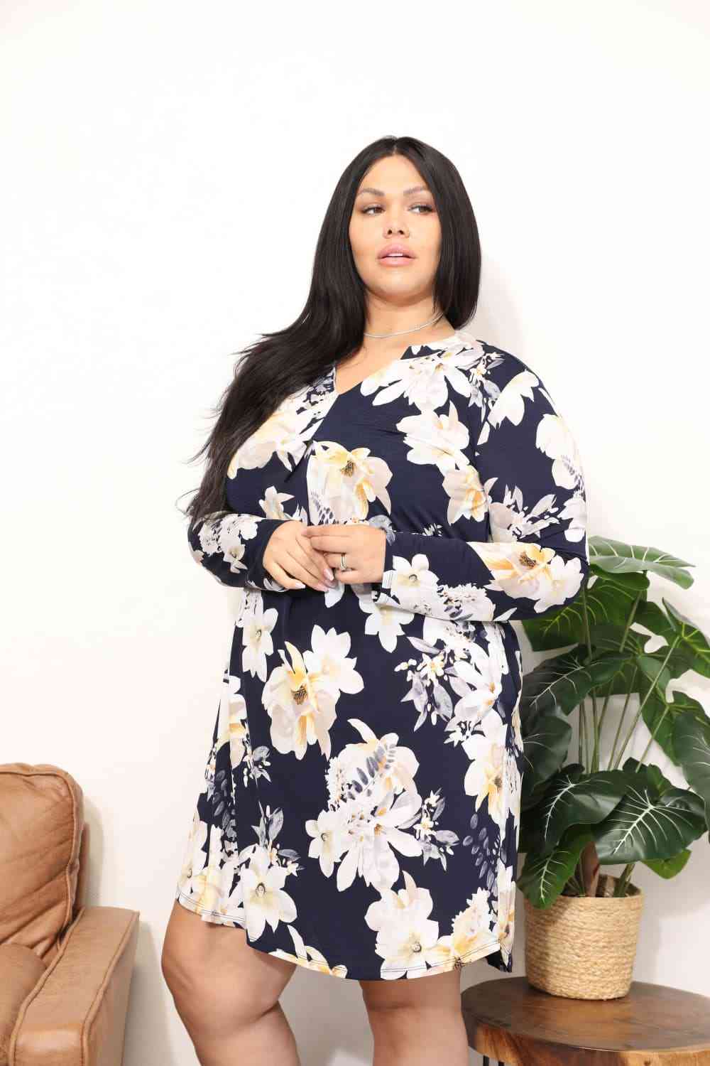 Sew In Love Full Size Flower Print Shirt Dress