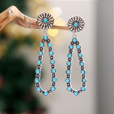 Flower Artificial Turquoise Teardrop Earrings Silver One Size