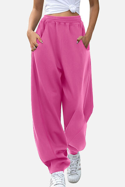 Elastic Waist Sweatpants with Pockets Hot Pink