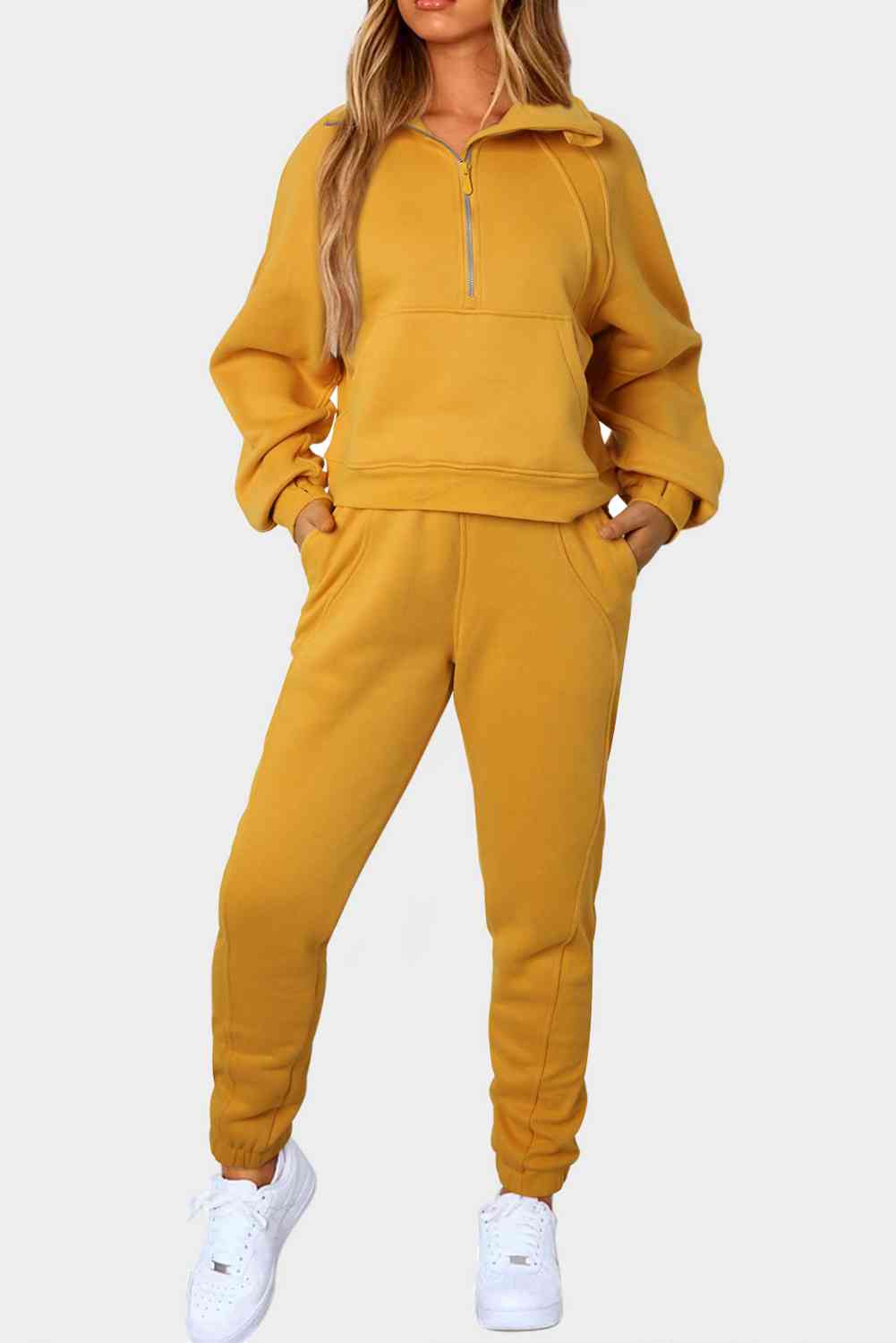 Half-Zip Sports Set with Pockets Mustard