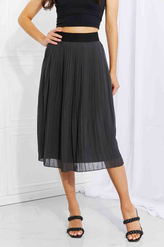 Zenana Full Size Romantic At Heart Pleated Chiffon Midi Skirt Dark Gray