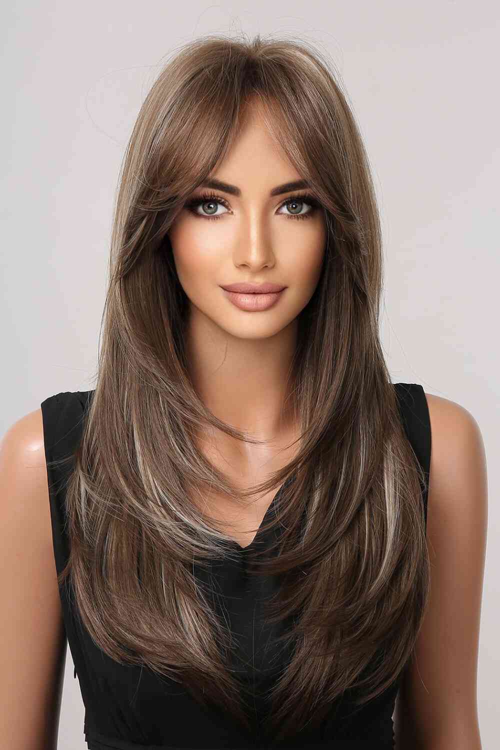 13*1" Full-Machine Wigs Synthetic Long Straight 22" Brown/Blonde Highlights One Size