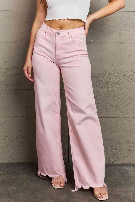 RISEN Raelene Full Size High Waist Wide Leg Jeans in Light Pink Blush Pink