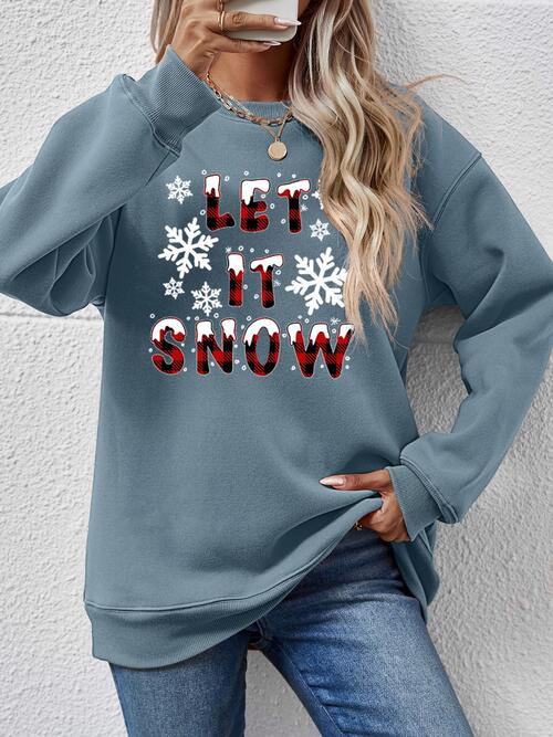 LET IT SNOW Round Neck Long Sleeve Sweatshirt French Blue