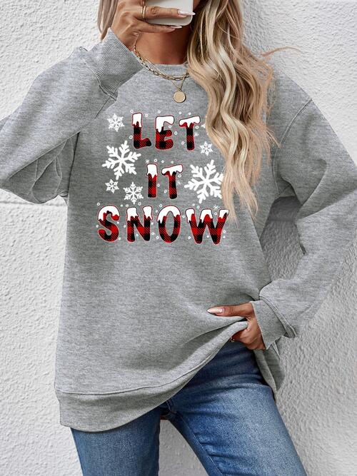 LET IT SNOW Round Neck Long Sleeve Sweatshirt Charcoal